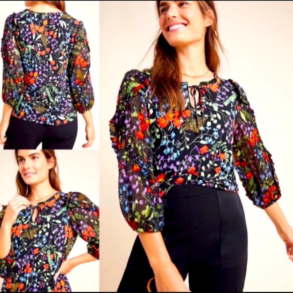 Anthropologie Maeve Jacquin Floral Peasant Blouse